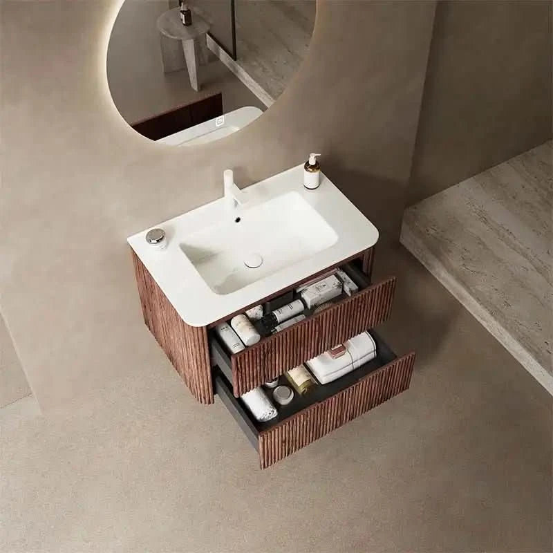 30/36" X 18" X 20" Modern Wall-Mounted Bathroom Vanity with Sink and Storage - Pre-Assembled Retro Walnut color: White + Deep Walnut