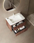 30/36" X 18" X 20" Modern Wall-Mounted Bathroom Vanity with Sink and Storage - Pre-Assembled Retro Walnut color: White + Deep Walnut