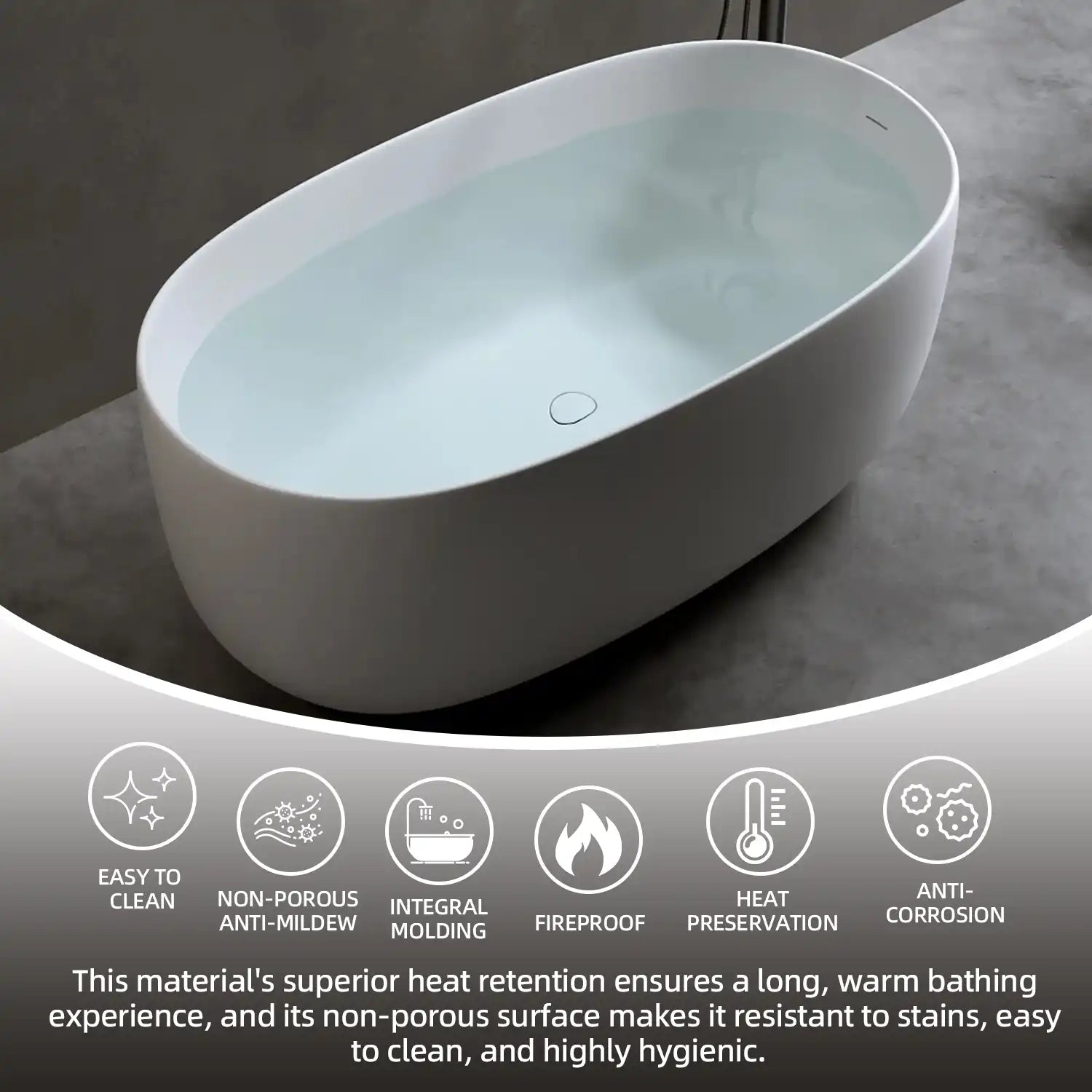 47" Compact Solid Surface Resin Bathtub with Pop-Up Drain & Overflow – Modern & Affordable for Small Spaces color: Matte White