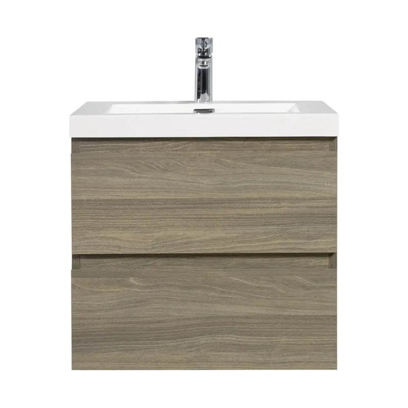 24-42 Inch Ash Grey Bathroom Floating Vanity with Resin Sink and 2 Soft-Close Drawers