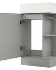 18 inch vanities for bathrooms with open cabinet storage, textured gray.