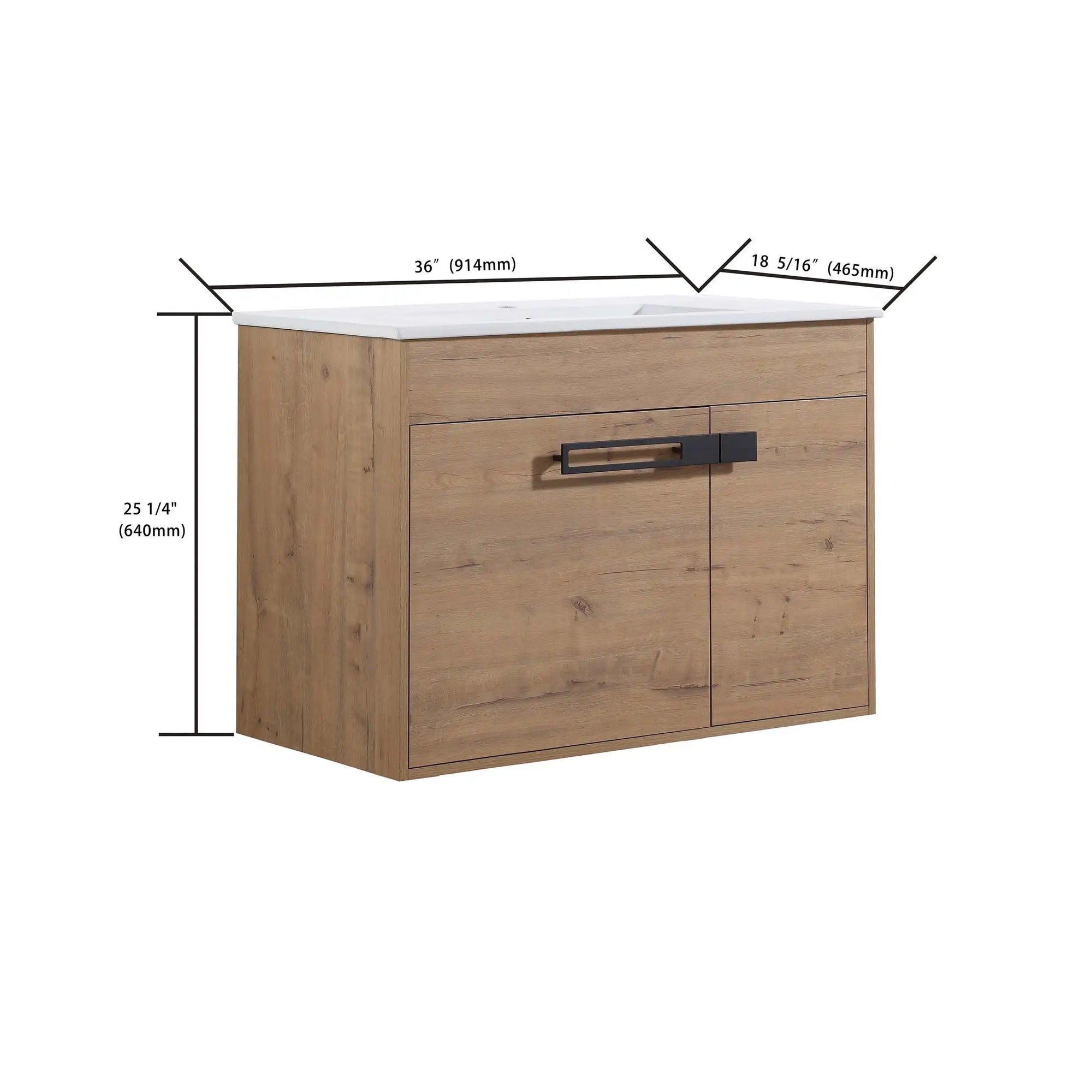 36" freestanding 36 inch bathroom vanity dimension diagram highlighting cabinet width and depth without legs | Ace Decor