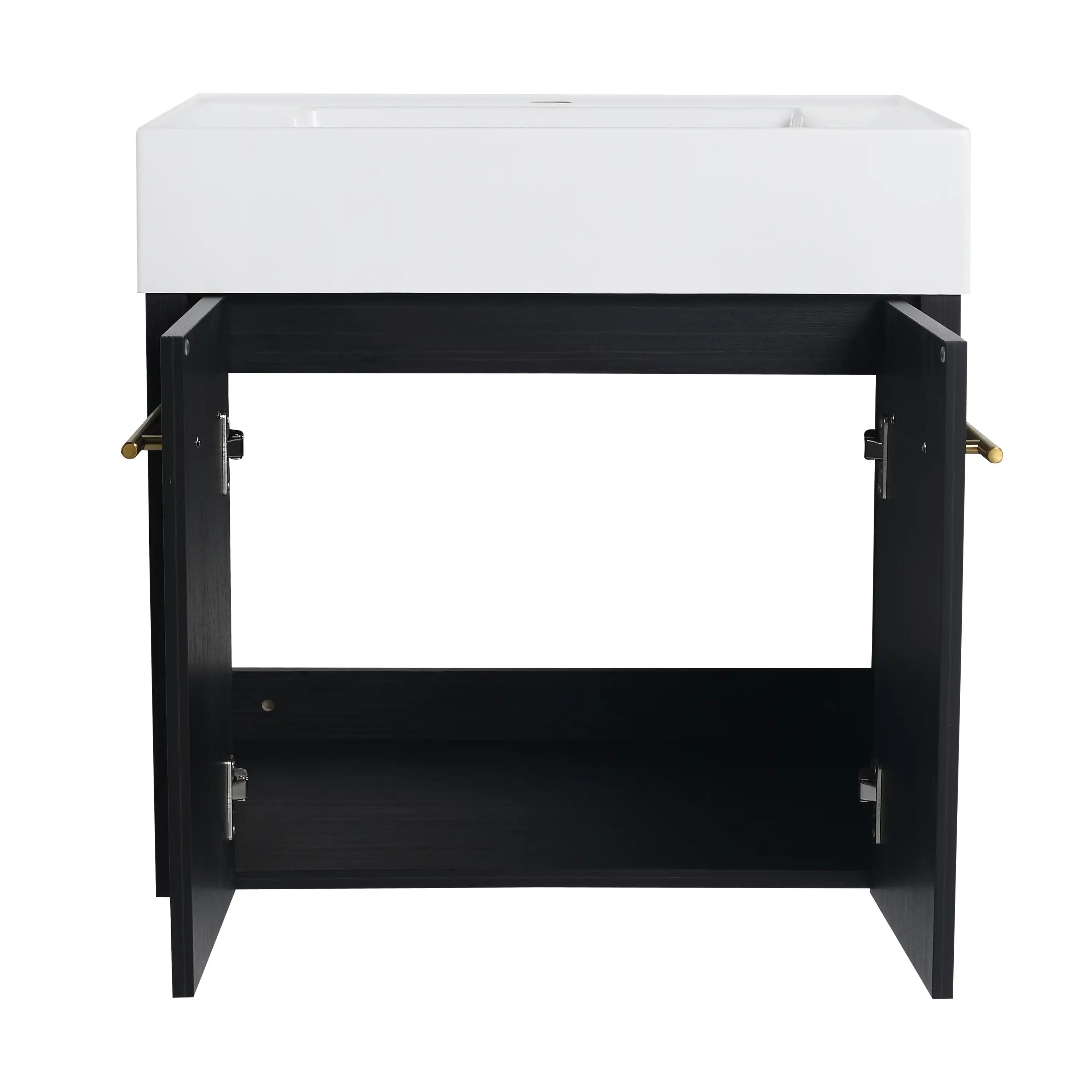 24-inch wall mounted vanity open cabinet interior view showing spacious storage space.