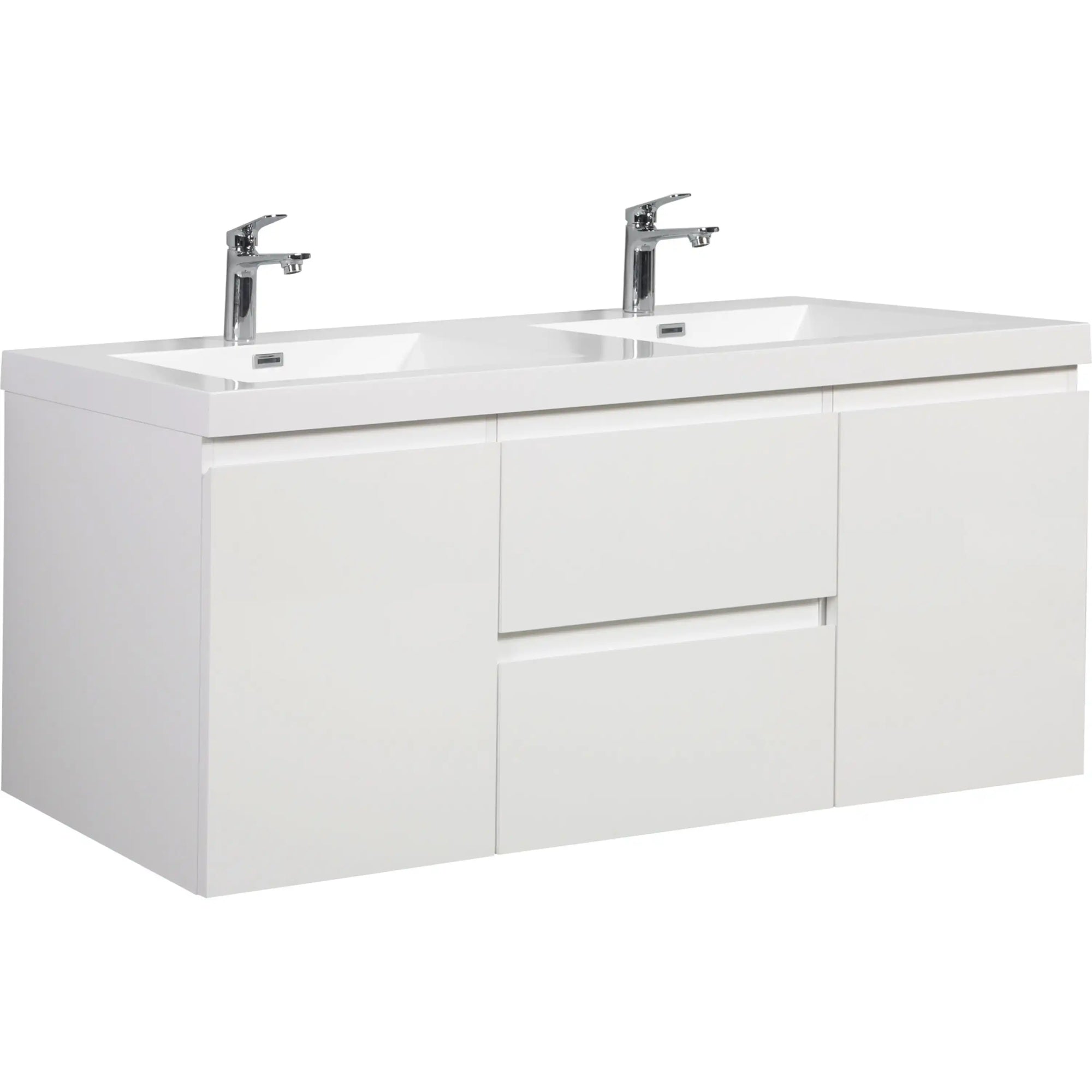 59 inch double sink vanity with dual integrated sinks, wide countertop, and minimalist white finish | Ace Decor
