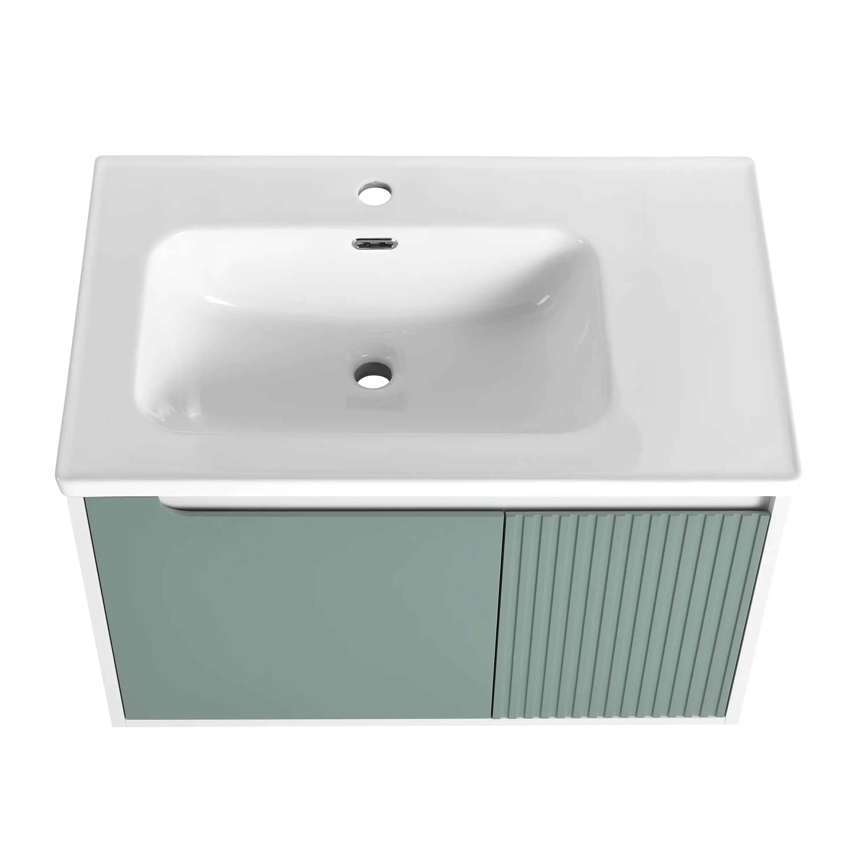 Top view of the ceramic basin on AeroMint Series 36-inch bathroom vanity.
