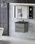 Floating Bathroom Vanity with Quartz Sand Basin and Soft Close Drawers color: Grey