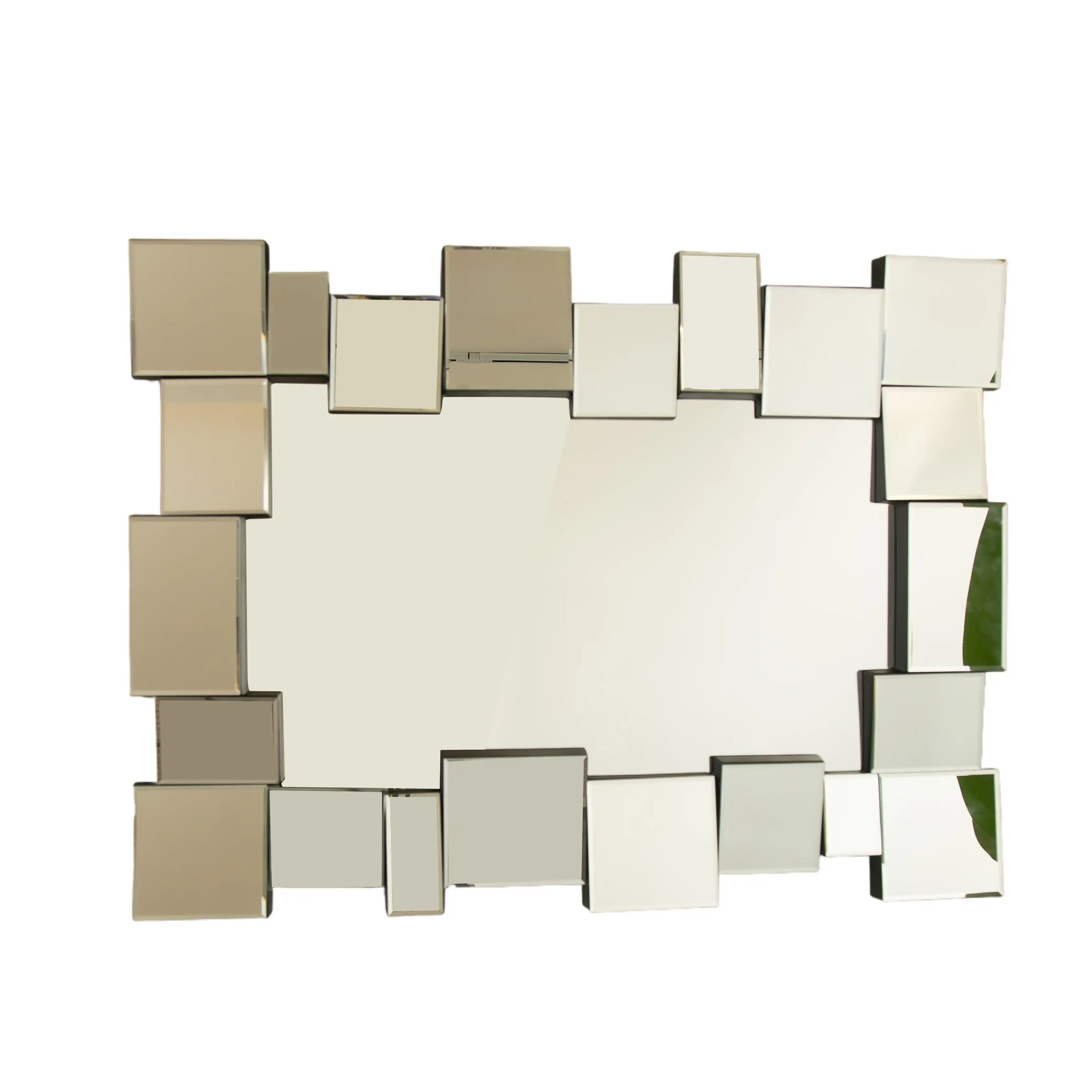 Straight-on shot of a 39 x 29 modern decorative mirror featuring layered beveled glass blocks | Ace Decor