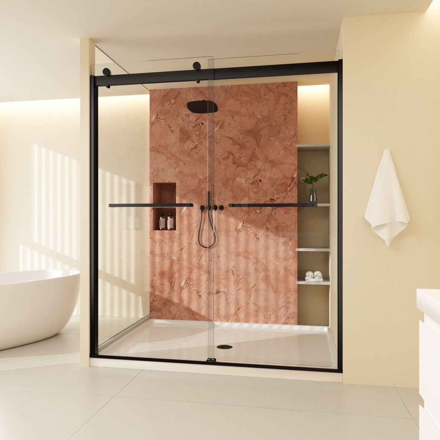 ACE DECOR French Style Sliding Glass Shower Doors color:matte black