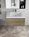 Floating Bathroom Vanity with Resin Top Basin & Soft Close Drawers - Modern Wall-Mounted Storage Cabinet color: Ash Grey