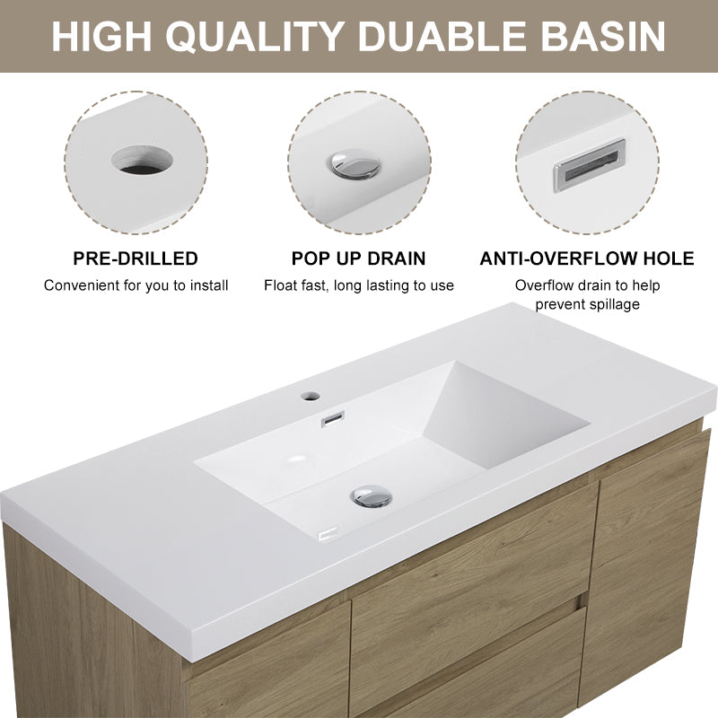 47/59" Modern Floating Bathroom Vanity with Resin Top Basin color: Oak | sink: single