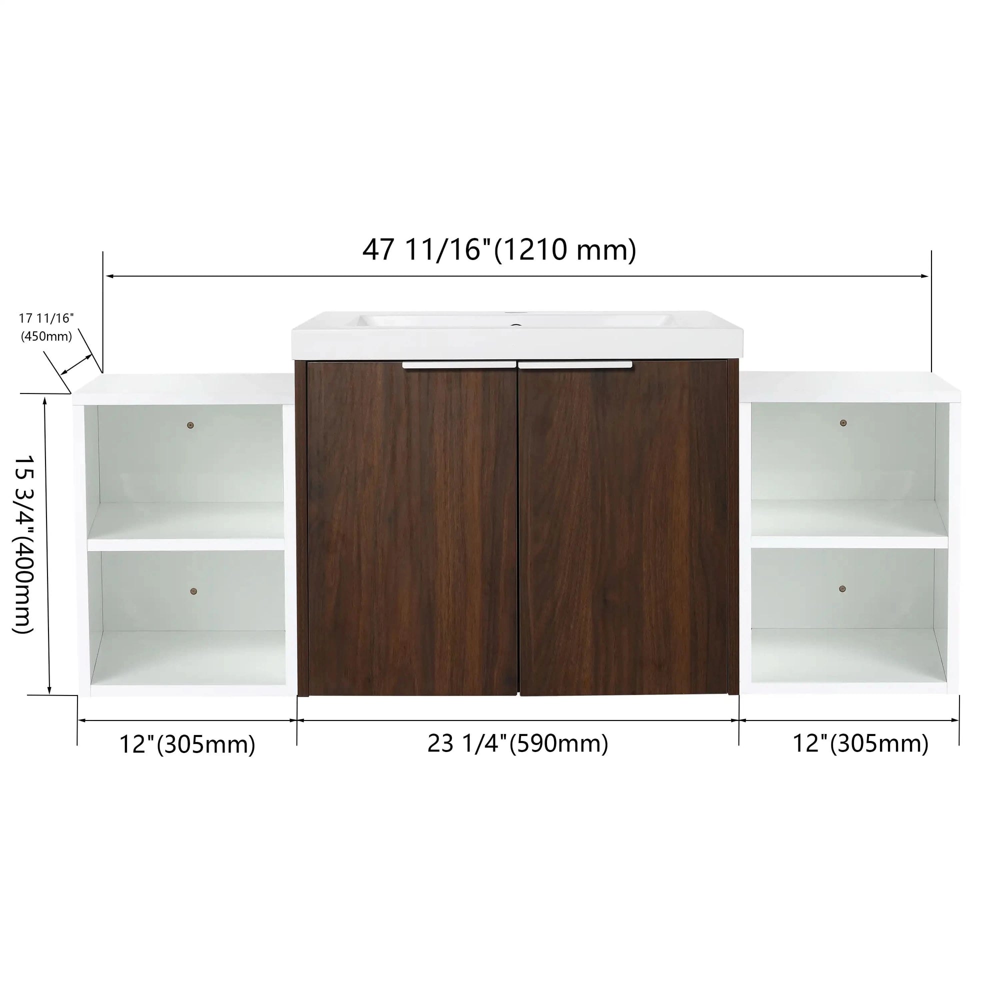 Floating Bathroom Cabinet with Sink &amp; Soft-Close Doors - Ideal for Small Bathrooms color: California Walnut | size: 48 inch | combination: Two Side Cabinets