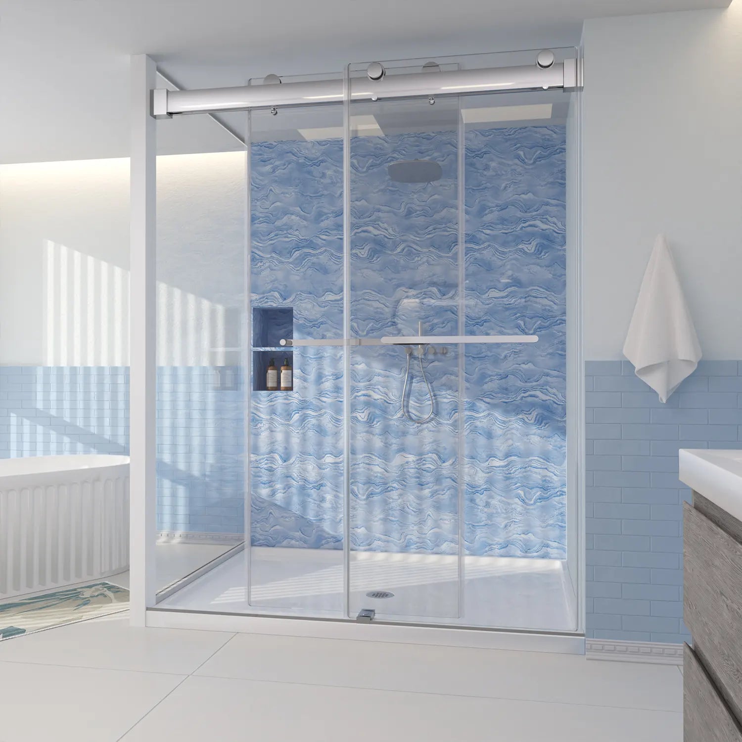 Trivon-Plus Series 60" x 76" Frameless Sliding Bypass Shower Door - 3/8" Tempered Glass, Chrome