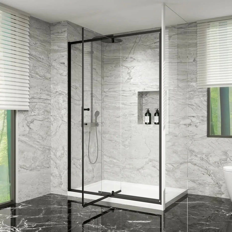 48 x 71 Black Framed Pivot Shower Door – Easy Access & Watertight Seal