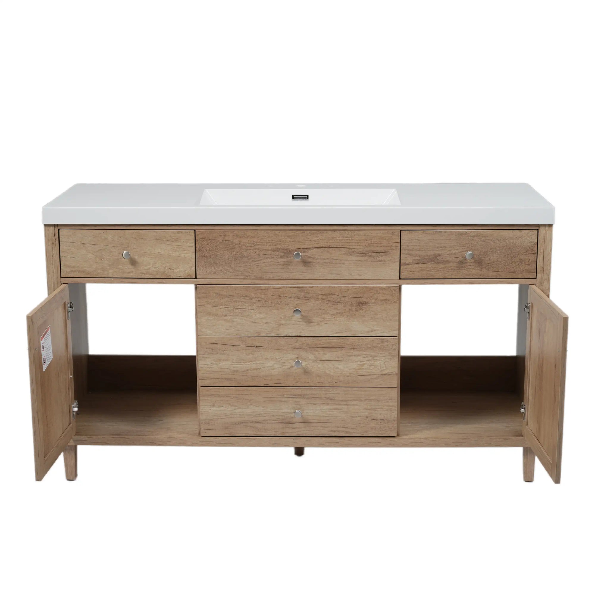 Soleil 60&quot; Bathroom Vanity with Sink, Natural Wood Cabinet with Drawers