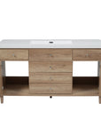 Soleil 60" Bathroom Vanity with Sink, Natural Wood Cabinet with Drawers
