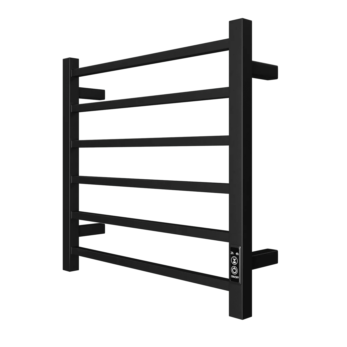 6-Bar Black Electric Heated Towel Rack - Wall-Mounted Towel Warmer with Timer color: Black