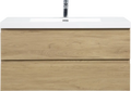 Floating Bathroom Vanity with Resin Top Basin & Soft Close Drawers - Modern Wall-Mounted Storage Cabinet color: Oak