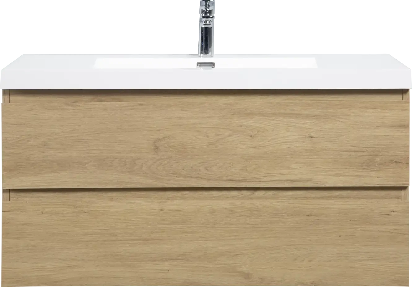 Floating Bathroom Vanity with Resin Top Basin &amp; Soft Close Drawers - Modern Wall-Mounted Storage Cabinet color: Oak