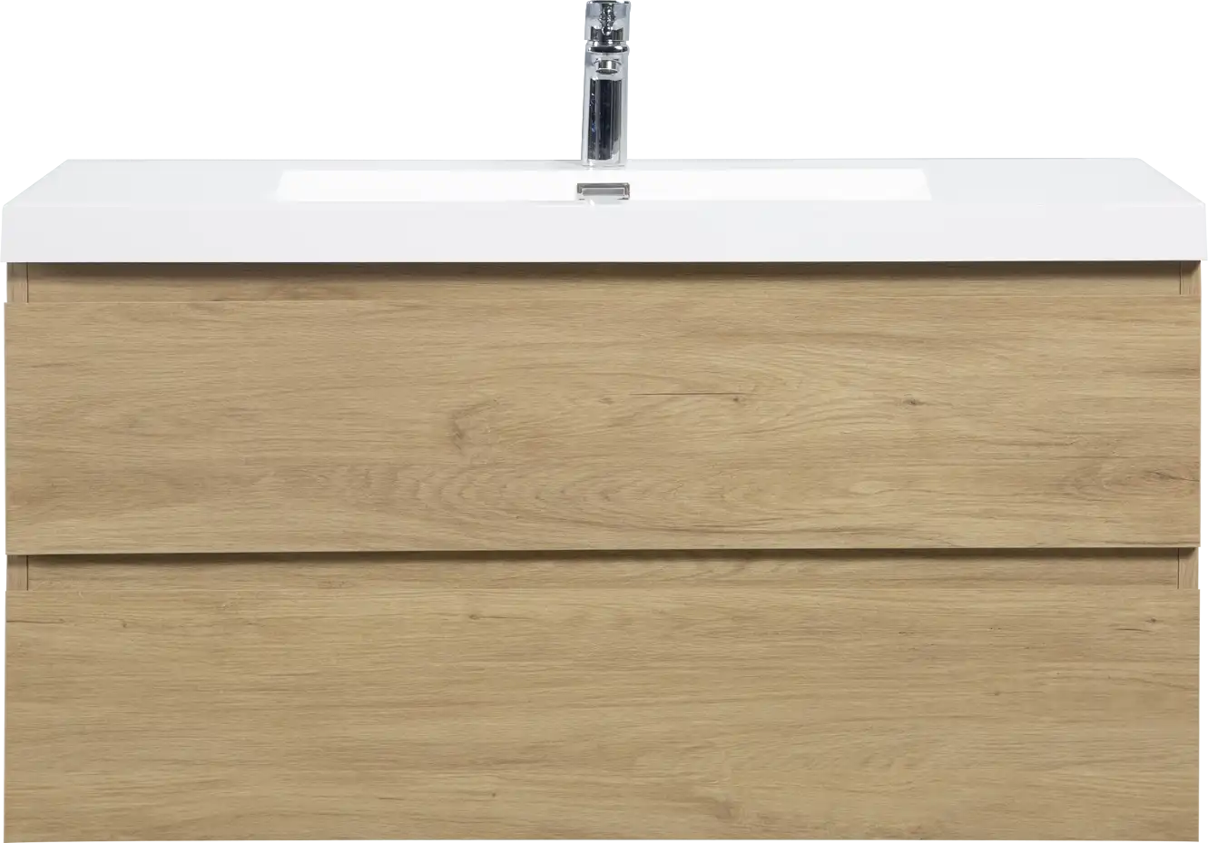 Floating Bathroom Vanity with Resin Top Basin & Soft Close Drawers - Modern Wall-Mounted Storage Cabinet color: Oak