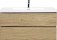 Floating Bathroom Vanity with Resin Top Basin & Soft Close Drawers - Modern Wall-Mounted Storage Cabinet color: Oak