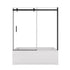 Matte black sliding bathtub door, frameless style, 60 x 58 with tempered glass panels.
