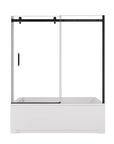 Matte black sliding bathtub door, frameless style, 60 x 58 with tempered glass panels | Ace Decor