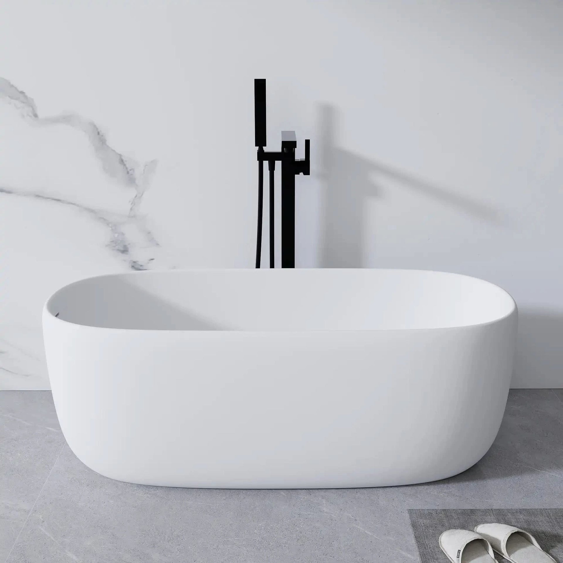 51 inches Seamless Stone Resin Freestanding Soaking Tub with Pop-Up Drain and Overflow