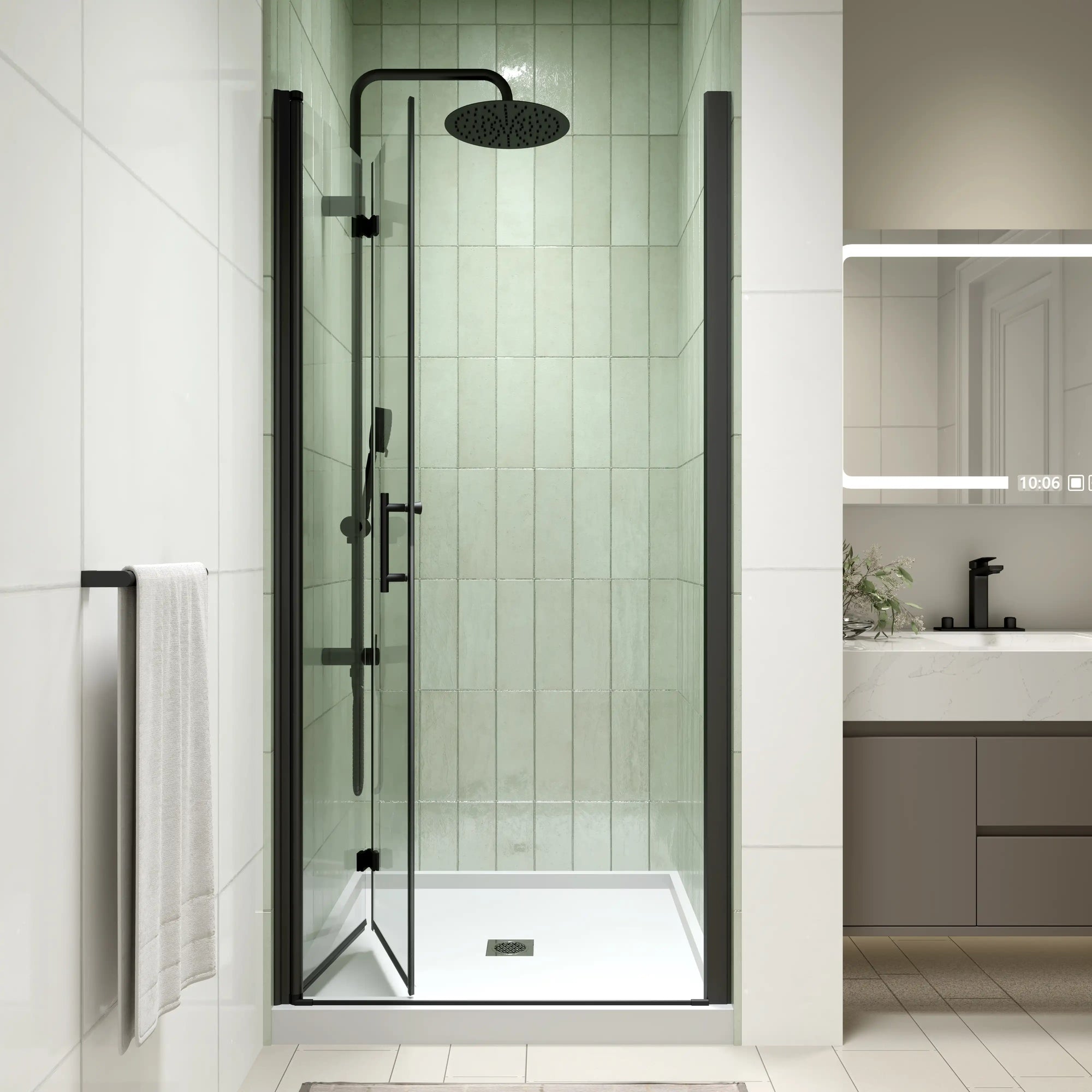 34&quot; x 72&quot; Matte Black Semi-Frameless Bi-Fold Shower Door