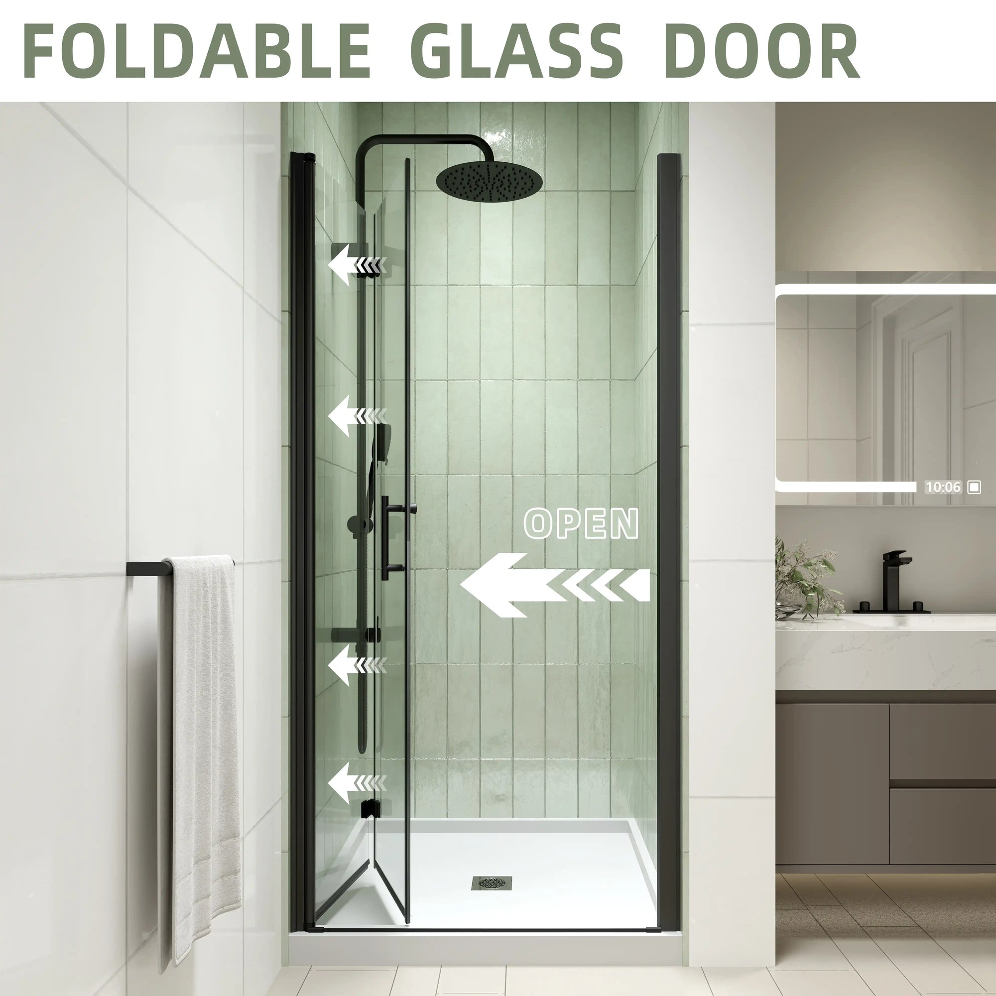 34&quot; x 72&quot; Matte Black Semi-Frameless Bi-Fold Shower Door