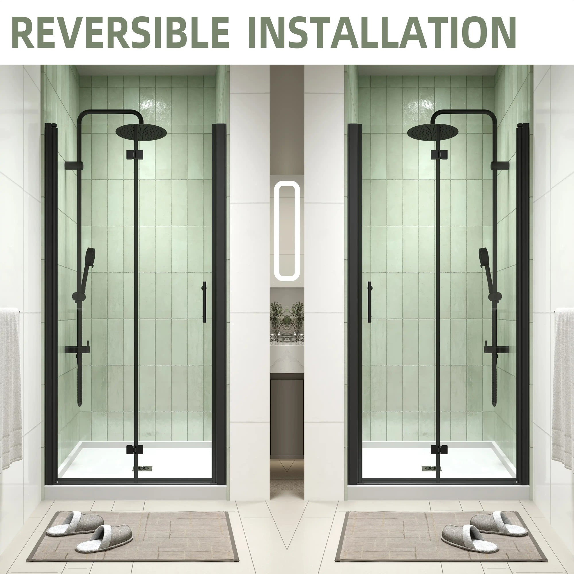 34&quot; x 72&quot; Matte Black Semi-Frameless Bi-Fold Shower Door