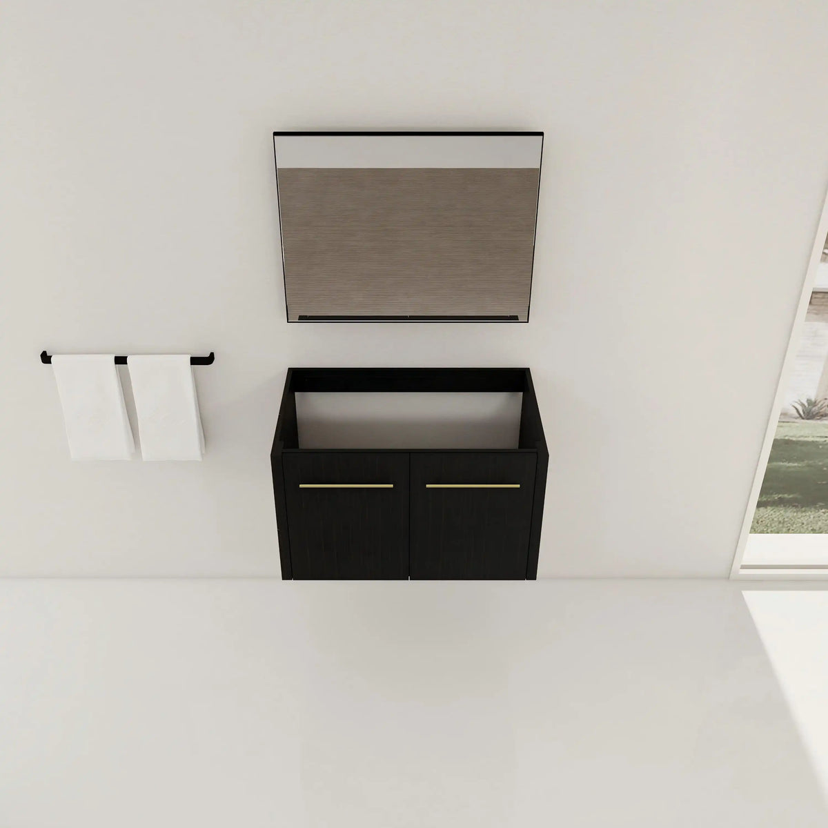 Noirline Series 30" bathroom floating vanity base without sink top view.