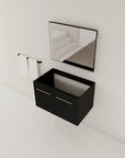 30" floating vanity without sink wall-mounted bathroom setup with mirror and towel rack.