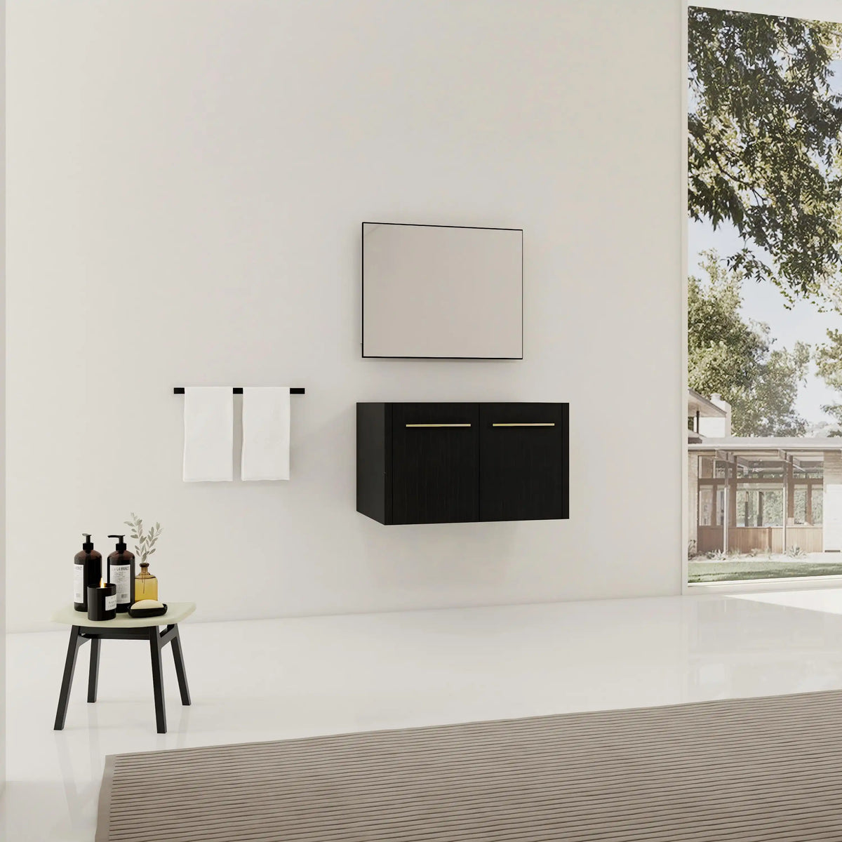 Noirline 30" bathroom vanity without sink modern minimalist bathroom full scene view.