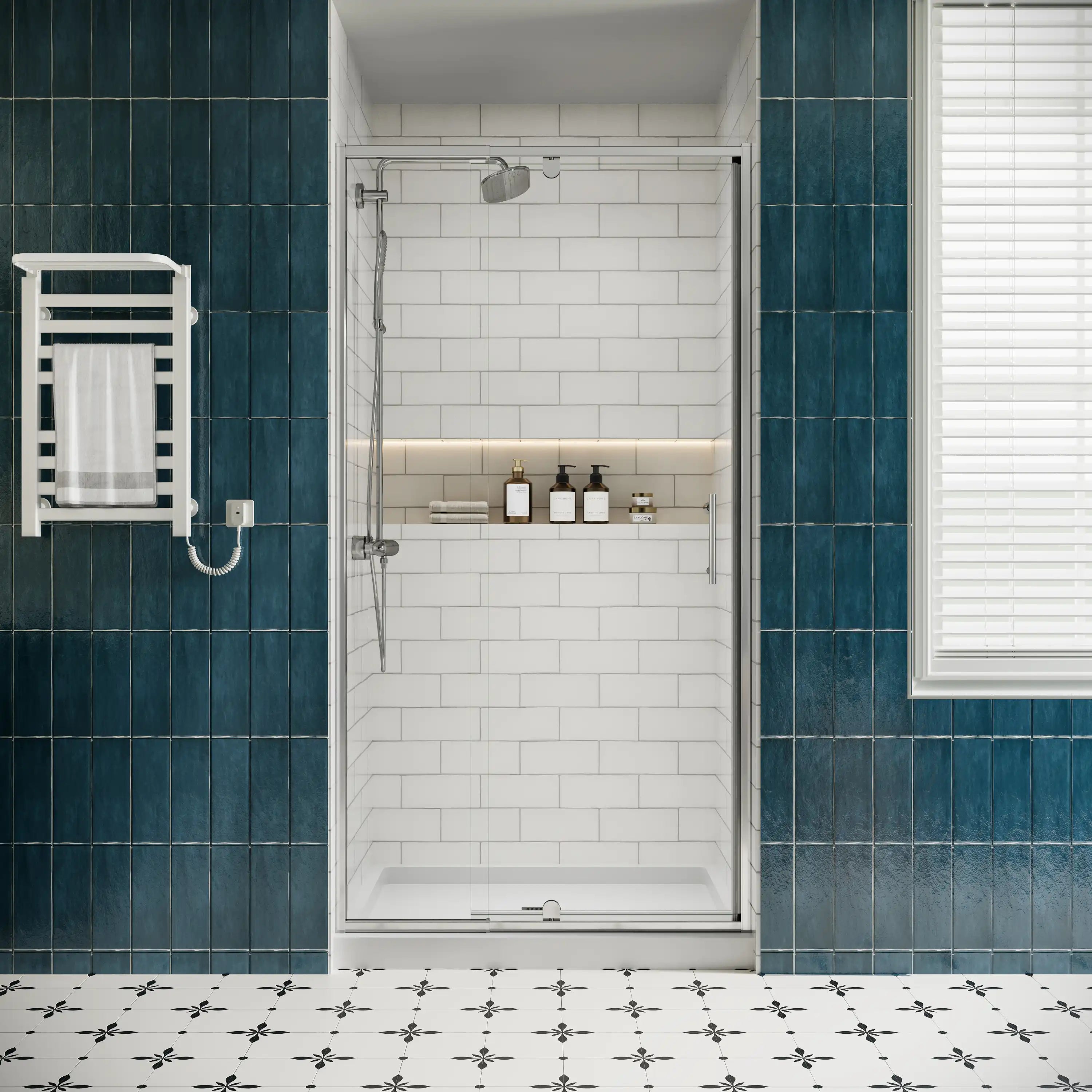 Front view of framed 32 inch shower door with pivot hinge, size 32 x 72 | Ace Decor