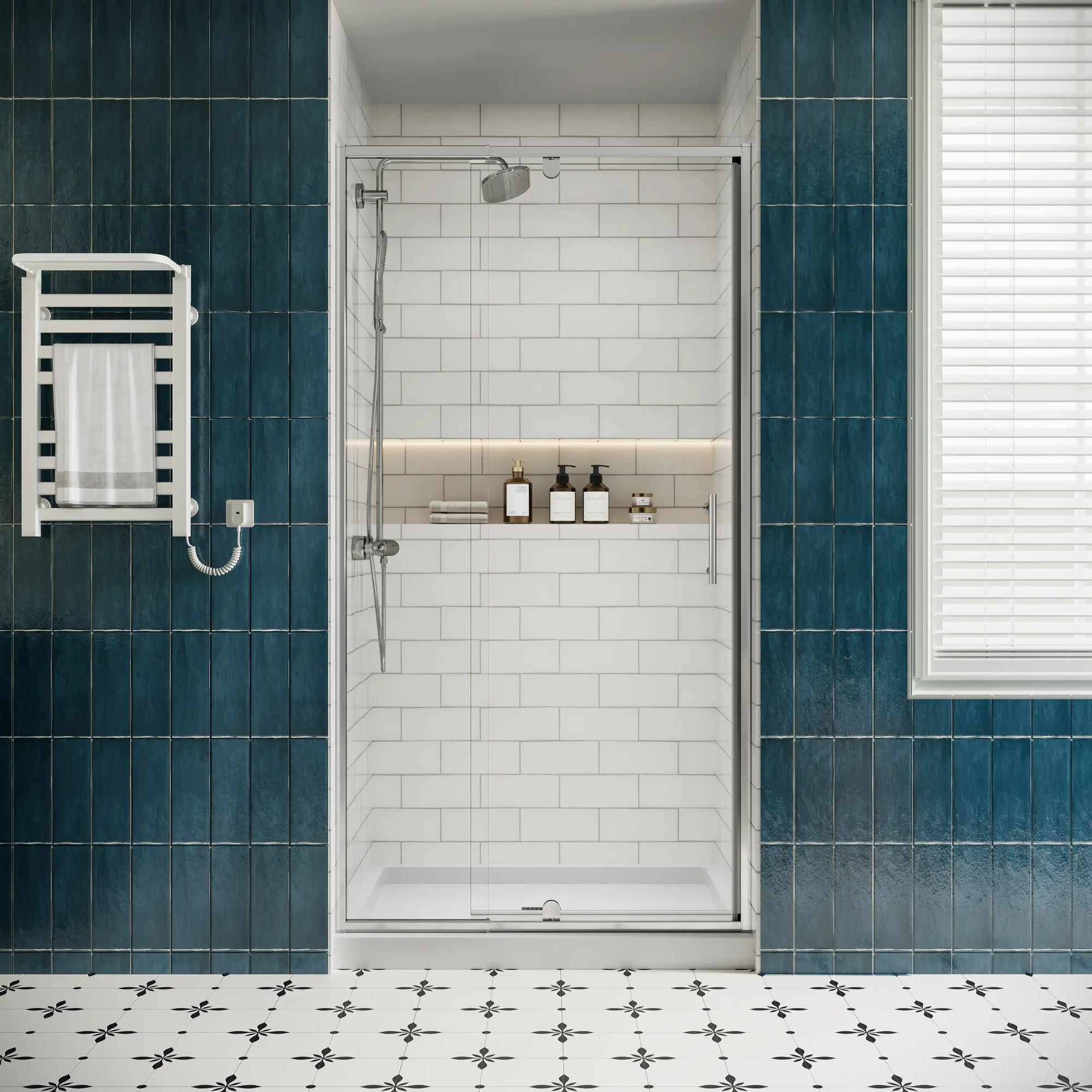Front view of framed 32 inch shower door with pivot hinge, size 32 x 72 | Ace Decor