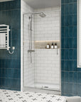 Side view of framed 32 inch shower door with pivot hinge, size 32 x 72 | Ace Decor