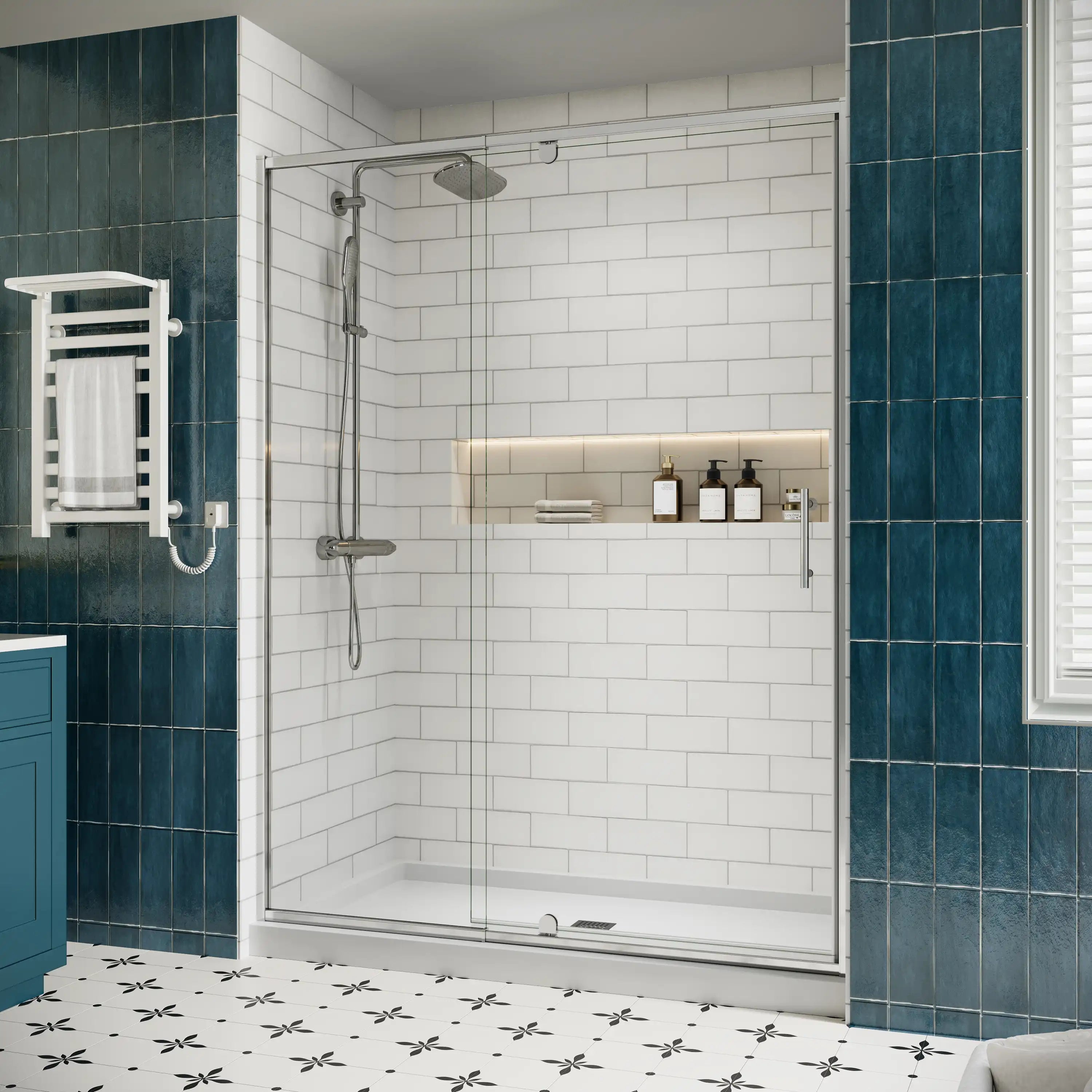 Side view of modern bathroom with watertight shower enclosure, model size 60 x 71 | Ace Decor