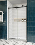 Frameless sliding shower screen, 48 x 74 inches, side view with tempered glass and sleek design | Ace Decor
