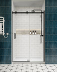 Frameless sliding shower screen, 48 x 74 inches, front view with tempered glass and modern design | Ace Decor
