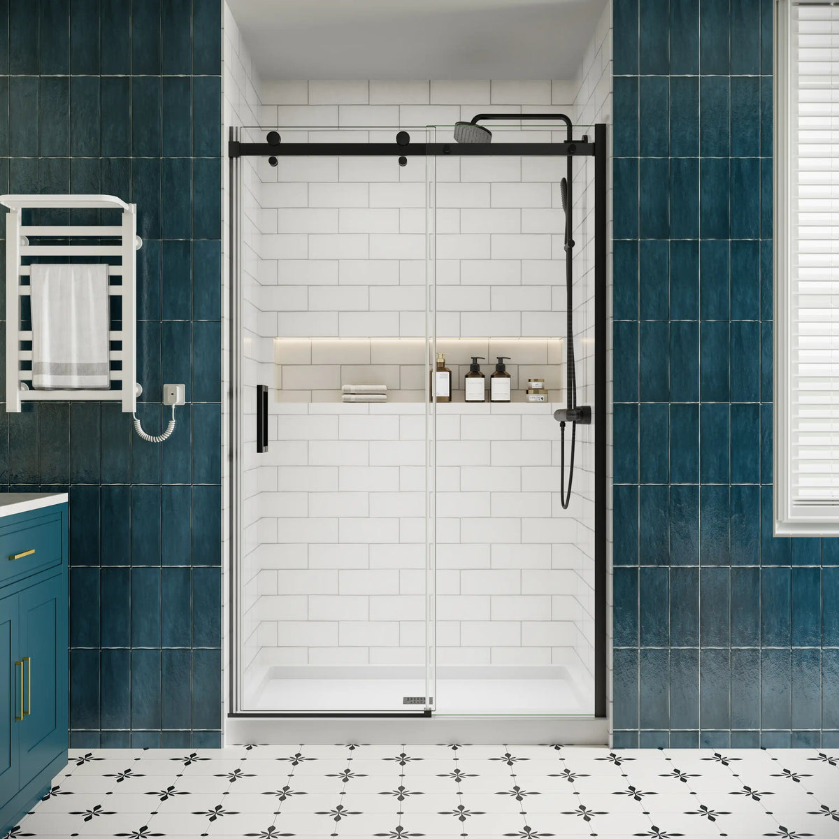46-48" x 74" Semi-Frameless Single Sliding Shower Door - Matte Black