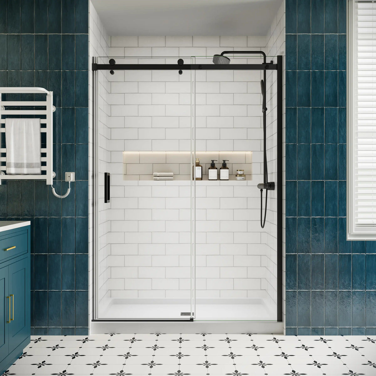 50-54" x 74" Semi-Frameless Single Sliding Shower Door - Matte Black