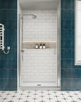 Model dimensions of 36x72 semi-frameless pivot shower door with height, width, and entry measurements.