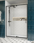 Side view of pivot shower door with side panel, watertight enclosure 54 x 71 | Ace Decor