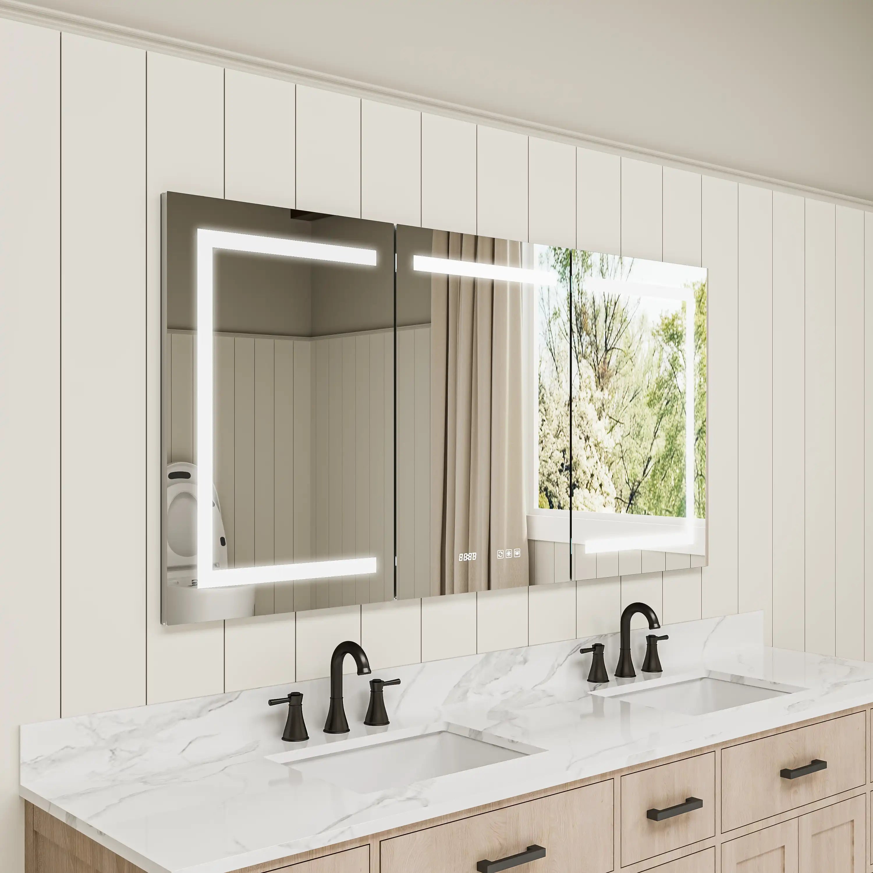 Recessed installation of Pro Shower 48x30/60x30 LED Medicine Cabinet for seamless fit.