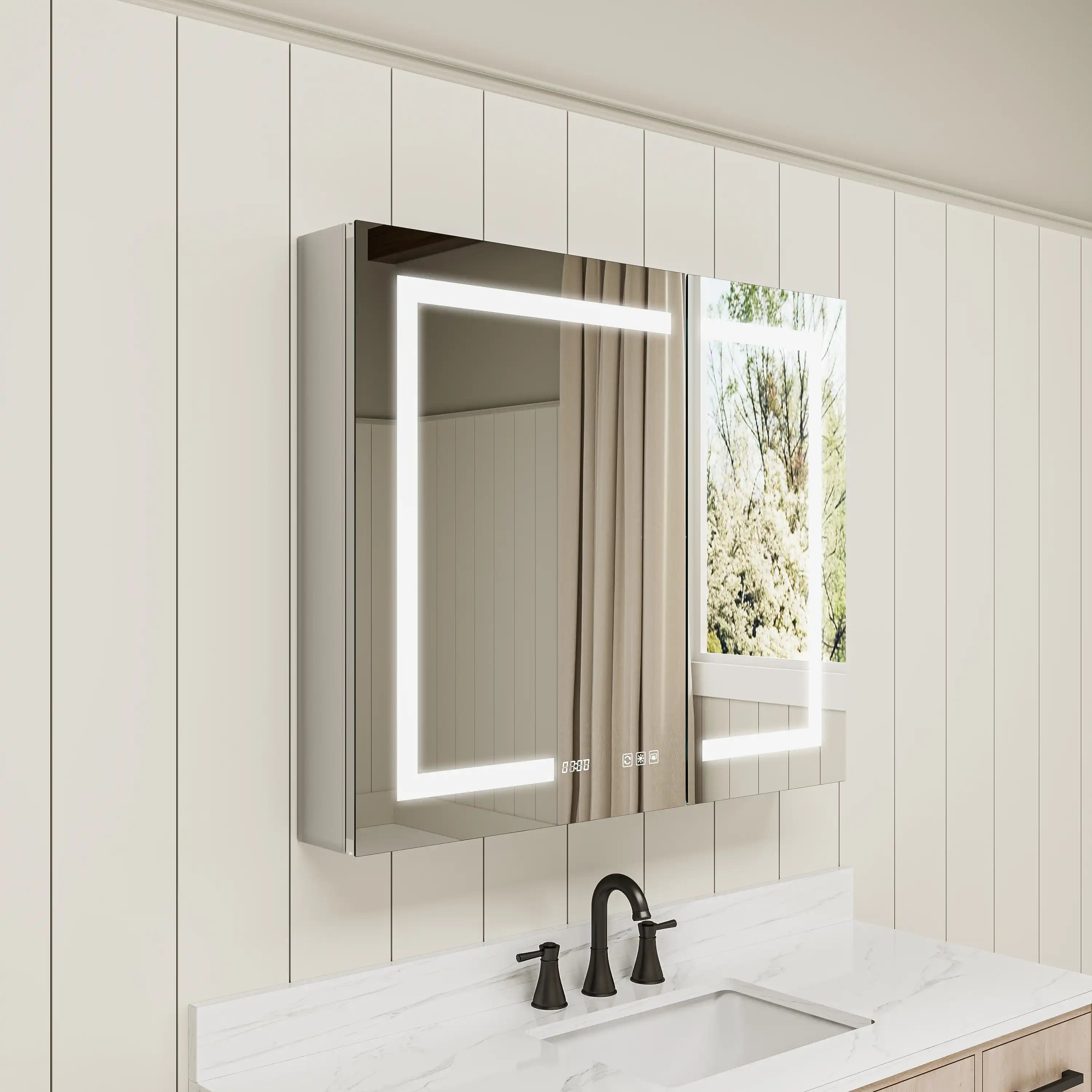Wall-mounted Pro Shower 36x30 LED Medicine Cabinet in bathroom with modern design.