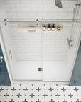 Shower door sliding frameless, size 60 x 74 inches, chrome finish, top view | Ace Decor