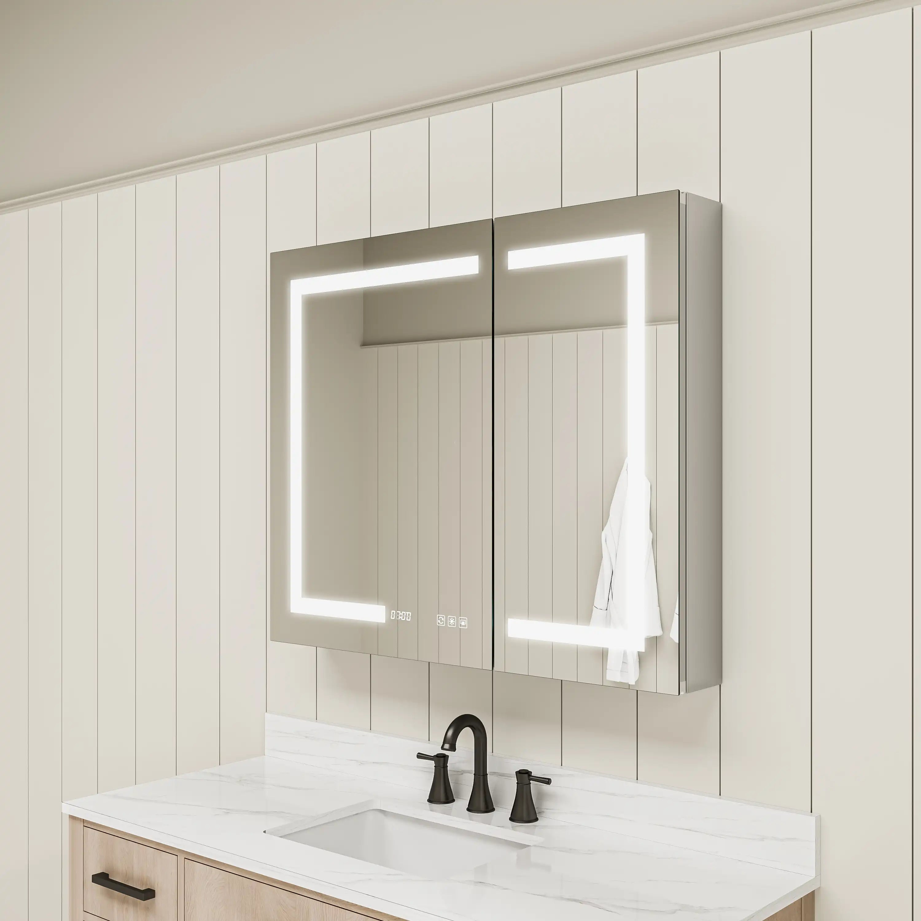 Wall-mounted Pro Shower 36x30 LED Medicine Cabinet in bathroom with modern design.