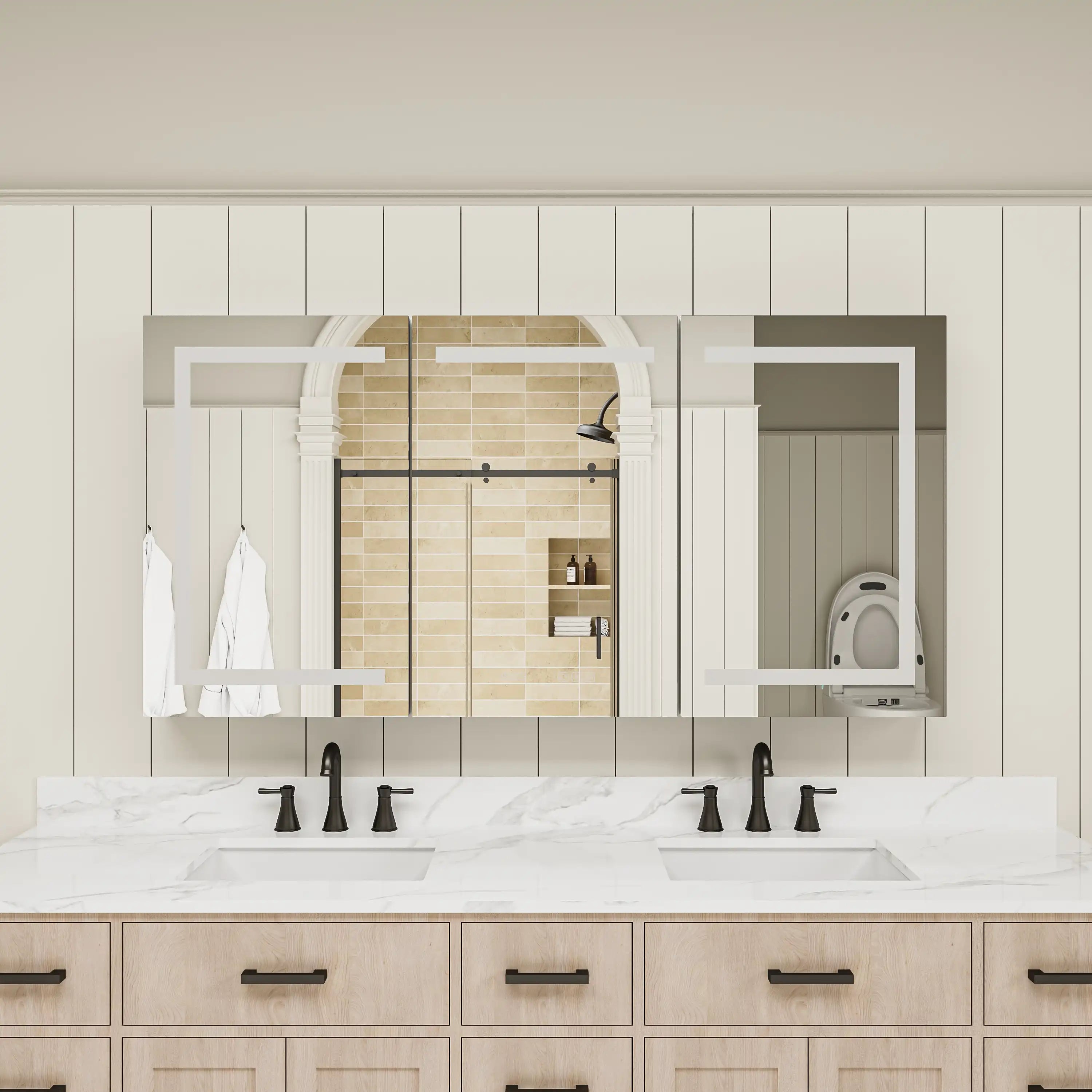 Pro Shower 48x30/60x30 LED Medicine Cabinet with lights turned off in bathroom setting.