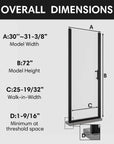 30" W x 72" H Frameless Pivot Shower Door color:Matte Black