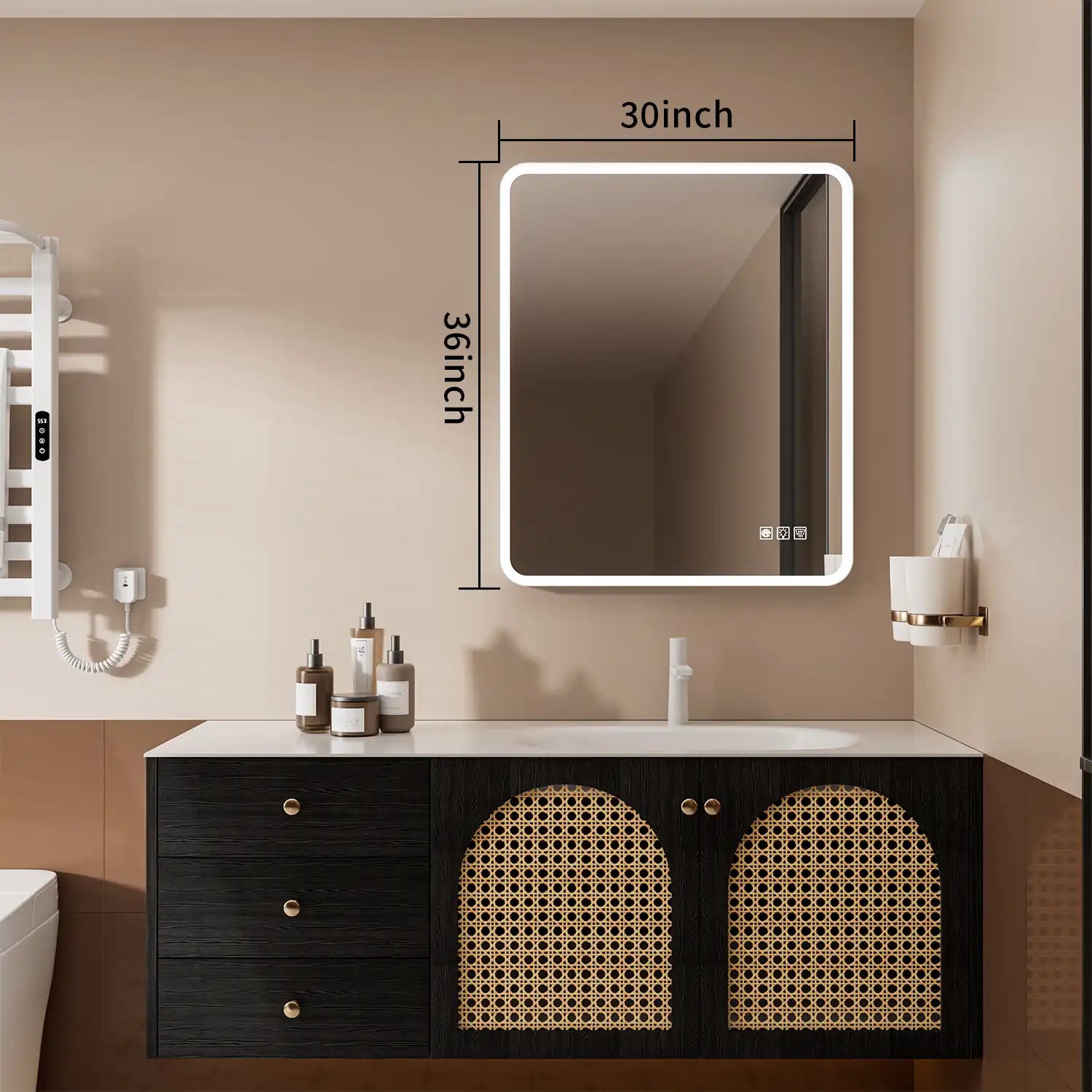 30"x36" Rectangular Framed Dimmable Anti-Fog LED Wall Bathroom Vanity Mirror